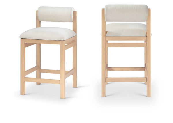 Meridian Furniture Roundhill Art Deco Counter Stool Woven Linen Polyester Seat Natural Wood Frame 11086Cream-C
