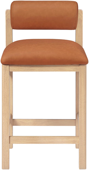 Meridian Furniture Roundhill Cognac Vegan Leather Counter Stool Art Deco Curved Wood Frame Kitchen Bar 11087Cognac-C