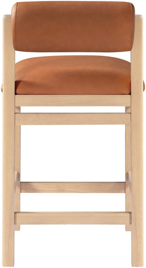 Meridian Furniture Roundhill Cognac Vegan Leather Counter Stool Art Deco Curved Wood Frame Kitchen Bar 11087Cognac-C