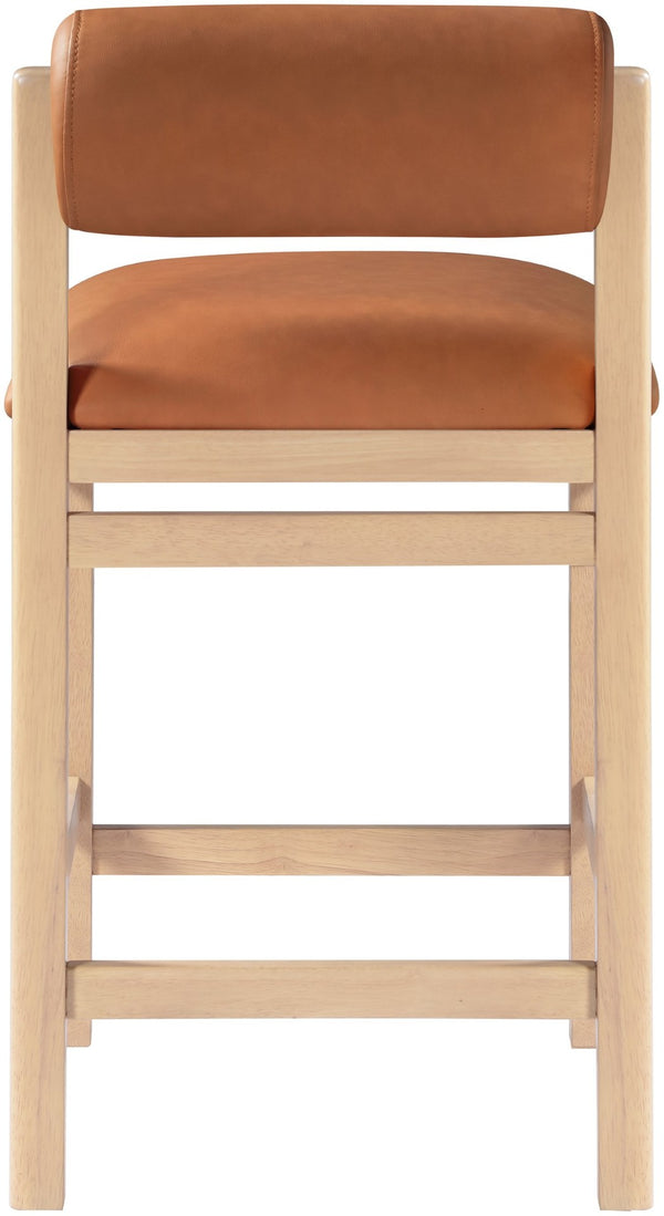Meridian Furniture Roundhill Cognac Vegan Leather Counter Stool Art Deco Curved Wood Frame Kitchen Bar 11087Cognac-C