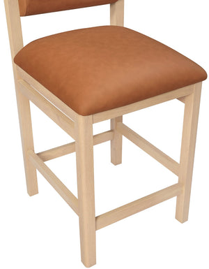Meridian Furniture Roundhill Cognac Vegan Leather Counter Stool Art Deco Curved Wood Frame Kitchen Bar 11087Cognac-C