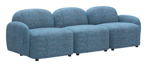 Zuo Modern Cleo Modular Sofa 3 Seat Contemporary Upholstered Living Room Lounge Seating Blue 110885