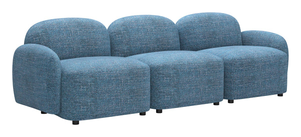 Zuo Modern Cleo Modular Sofa 3 Seat Contemporary Upholstered Living Room Lounge Seating Blue 110885