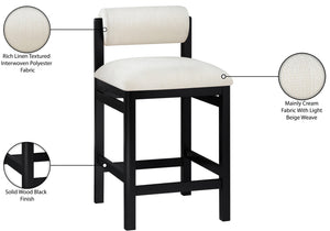 Meridian Furniture Roundhill Linen Upholstered Counter Stool with Art Deco Wood Frame for Kitchen Islands 11088Cream-C