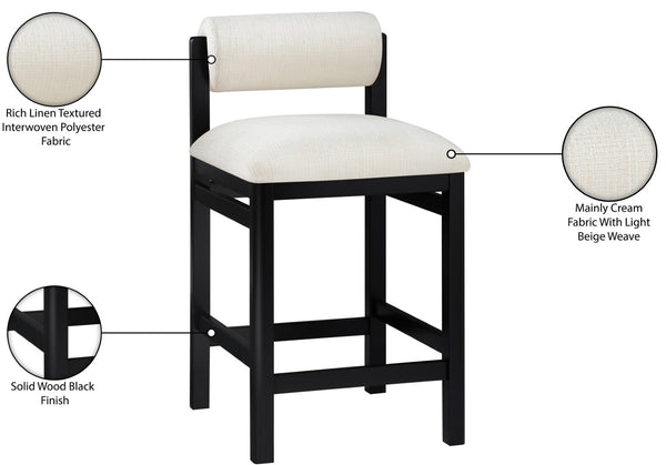 Meridian Furniture Roundhill Linen Upholstered Counter Stool with Art Deco Wood Frame for Kitchen Islands 11088Cream-C