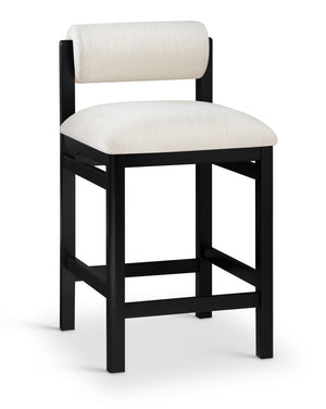 Meridian Furniture Roundhill Linen Upholstered Counter Stool with Art Deco Wood Frame for Kitchen Islands 11088Cream-C