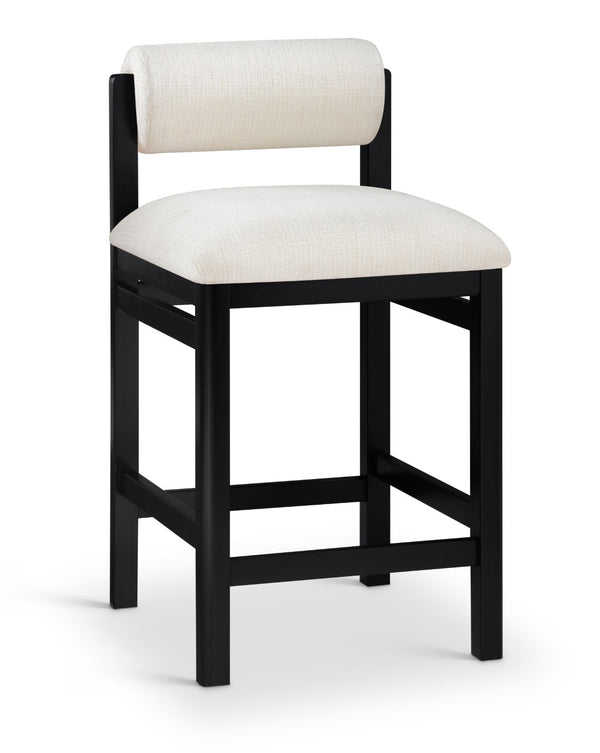 Meridian Furniture Roundhill Linen Upholstered Counter Stool with Art Deco Wood Frame for Kitchen Islands 11088Cream-C