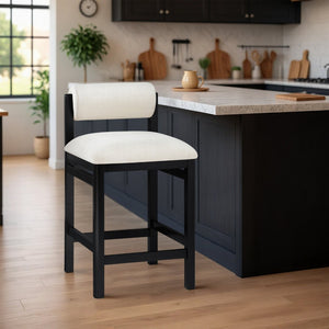 Meridian Furniture Roundhill Linen Upholstered Counter Stool with Art Deco Wood Frame for Kitchen Islands 11088Cream-C