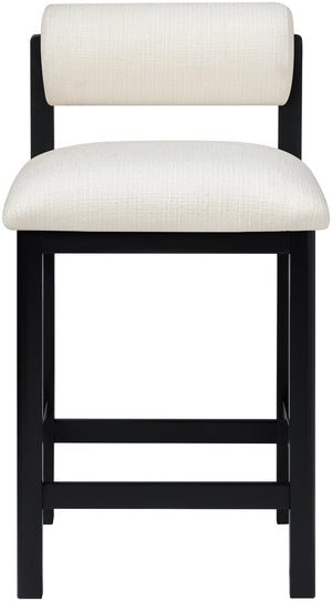 Meridian Furniture Roundhill Linen Upholstered Counter Stool with Art Deco Wood Frame for Kitchen Islands 11088Cream-C