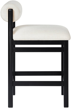 Meridian Furniture Roundhill Linen Upholstered Counter Stool with Art Deco Wood Frame for Kitchen Islands 11088Cream-C