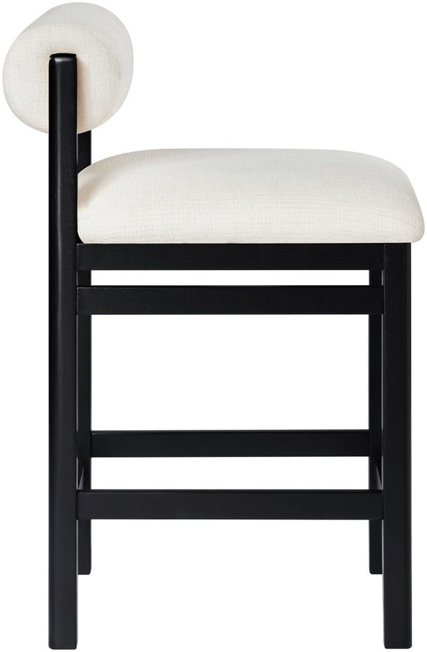 Meridian Furniture Roundhill Linen Upholstered Counter Stool with Art Deco Wood Frame for Kitchen Islands 11088Cream-C