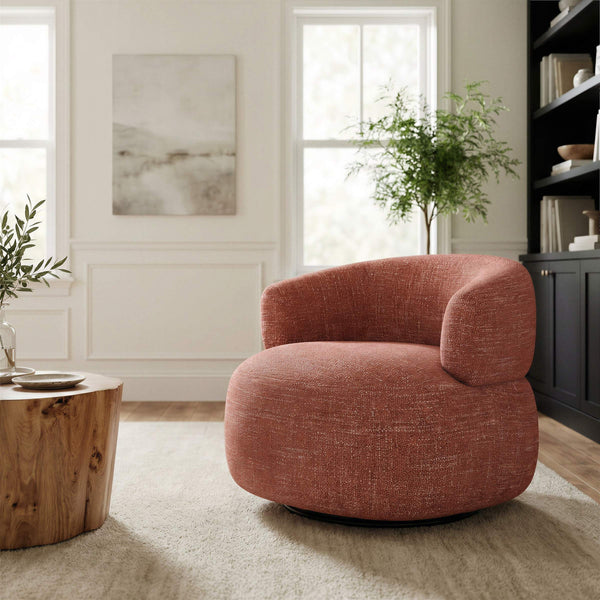 Venezia Swivel Accent Chair Textured Polyester Upholstery 360 Degree Base Living Room