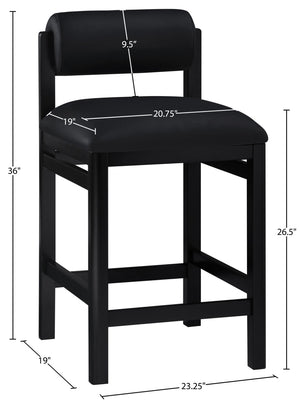 Meridian Furniture Roundhill Art Deco Vegan Leather Counter Stool with Solid Wood Matte Black Frame 11089Black-C