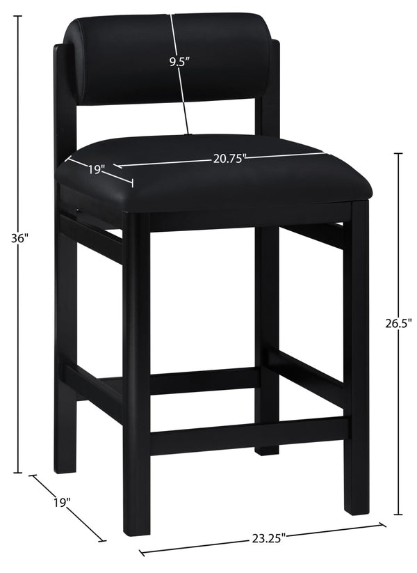 Meridian Furniture Roundhill Art Deco Vegan Leather Counter Stool with Solid Wood Matte Black Frame 11089Black-C