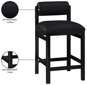 Meridian Furniture Roundhill Art Deco Vegan Leather Counter Stool with Solid Wood Matte Black Frame 11089Black-C