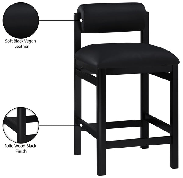 Meridian Furniture Roundhill Art Deco Vegan Leather Counter Stool with Solid Wood Matte Black Frame 11089Black-C