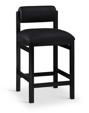 Meridian Furniture Roundhill Art Deco Vegan Leather Counter Stool with Solid Wood Matte Black Frame 11089Black-C