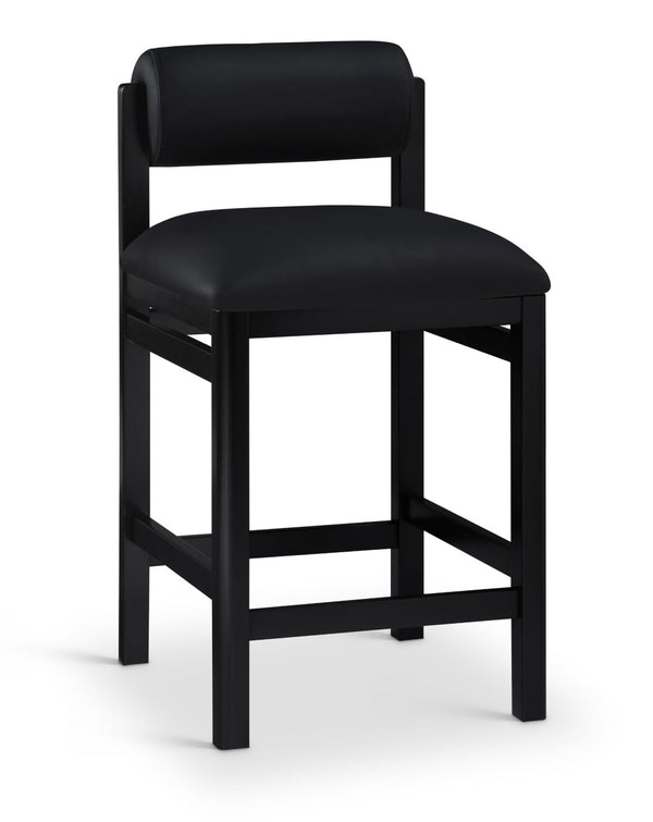 Meridian Furniture Roundhill Art Deco Vegan Leather Counter Stool with Solid Wood Matte Black Frame 11089Black-C