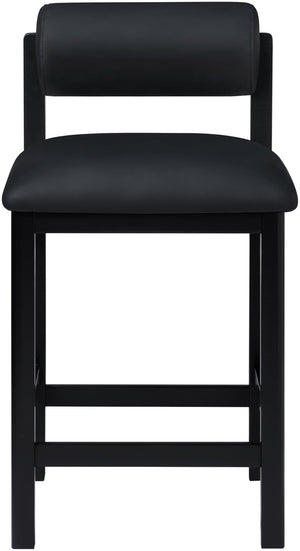 Meridian Furniture Roundhill Art Deco Vegan Leather Counter Stool with Solid Wood Matte Black Frame 11089Black-C
