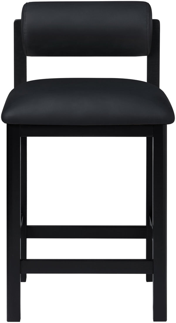 Meridian Furniture Roundhill Art Deco Vegan Leather Counter Stool with Solid Wood Matte Black Frame 11089Black-C