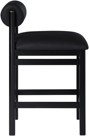 Meridian Furniture Roundhill Art Deco Vegan Leather Counter Stool with Solid Wood Matte Black Frame 11089Black-C
