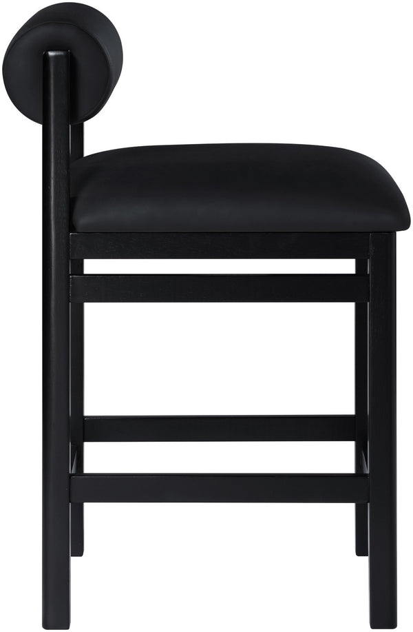 Meridian Furniture Roundhill Art Deco Vegan Leather Counter Stool with Solid Wood Matte Black Frame 11089Black-C