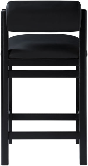 Meridian Furniture Roundhill Art Deco Vegan Leather Counter Stool with Solid Wood Matte Black Frame 11089Black-C
