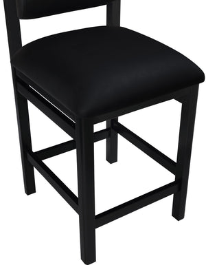Meridian Furniture Roundhill Art Deco Vegan Leather Counter Stool with Solid Wood Matte Black Frame 11089Black-C