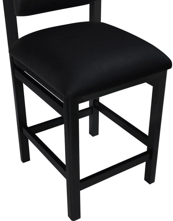 Meridian Furniture Roundhill Art Deco Vegan Leather Counter Stool with Solid Wood Matte Black Frame 11089Black-C