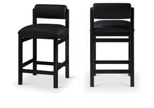 Meridian Furniture Roundhill Art Deco Vegan Leather Counter Stool with Solid Wood Matte Black Frame 11089Black-C