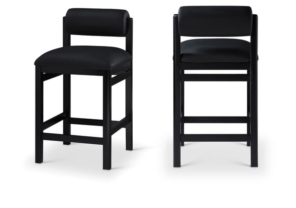 Meridian Furniture Roundhill Art Deco Vegan Leather Counter Stool with Solid Wood Matte Black Frame 11089Black-C