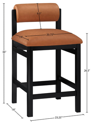Meridian Furniture Roundhill Art Deco Vegan Leather Counter Stool with Black Wood Frame for Kitchen Island 11089Cognac-C