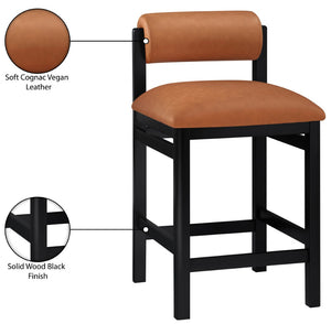 Meridian Furniture Roundhill Art Deco Vegan Leather Counter Stool with Black Wood Frame for Kitchen Island 11089Cognac-C