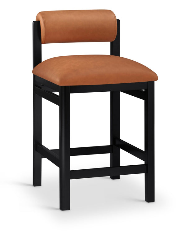 Meridian Furniture Roundhill Art Deco Vegan Leather Counter Stool with Black Wood Frame for Kitchen Island 11089Cognac-C