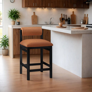 Meridian Furniture Roundhill Art Deco Vegan Leather Counter Stool with Black Wood Frame for Kitchen Island 11089Cognac-C