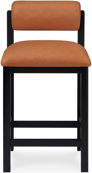 Meridian Furniture Roundhill Art Deco Vegan Leather Counter Stool with Black Wood Frame for Kitchen Island 11089Cognac-C