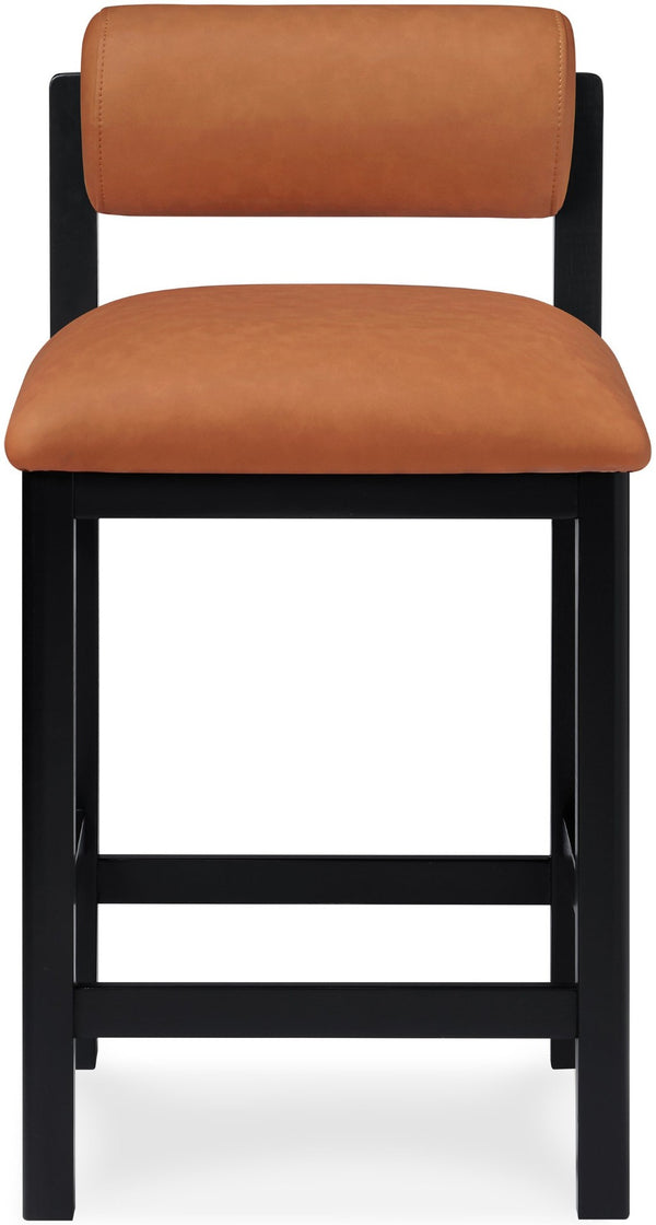 Meridian Furniture Roundhill Art Deco Vegan Leather Counter Stool with Black Wood Frame for Kitchen Island 11089Cognac-C