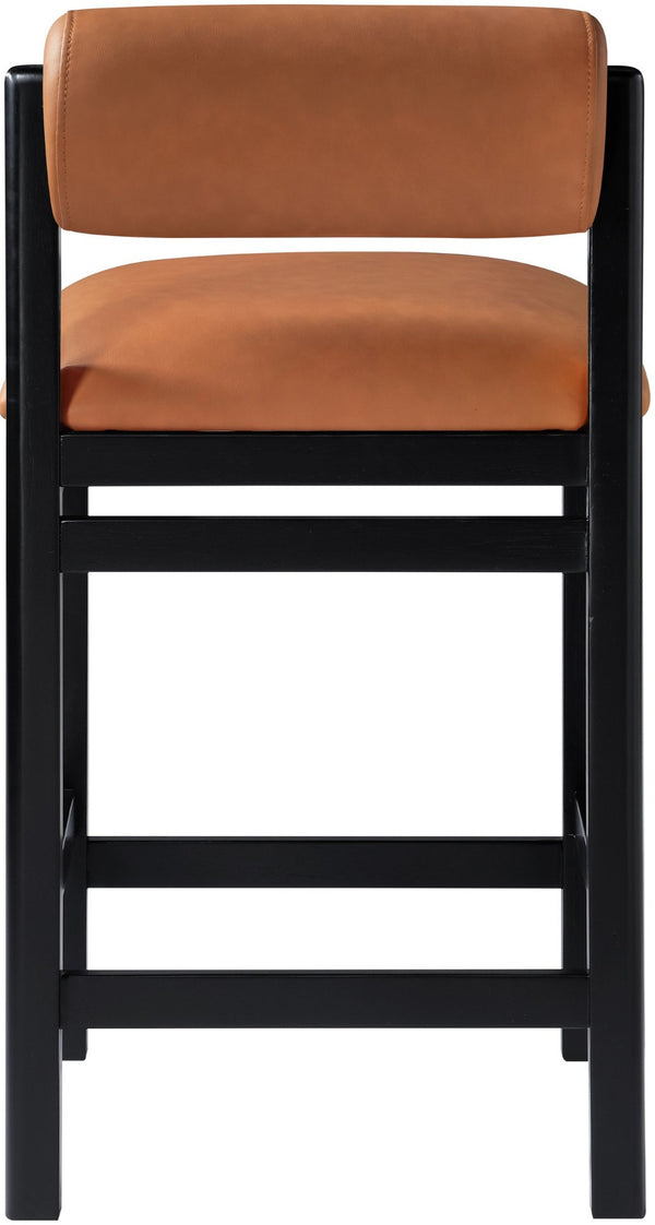 Meridian Furniture Roundhill Art Deco Vegan Leather Counter Stool with Black Wood Frame for Kitchen Island 11089Cognac-C