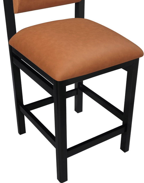 Meridian Furniture Roundhill Art Deco Vegan Leather Counter Stool with Black Wood Frame for Kitchen Island 11089Cognac-C