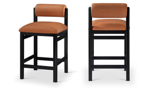 Meridian Furniture Roundhill Art Deco Vegan Leather Counter Stool with Black Wood Frame for Kitchen Island 11089Cognac-C
