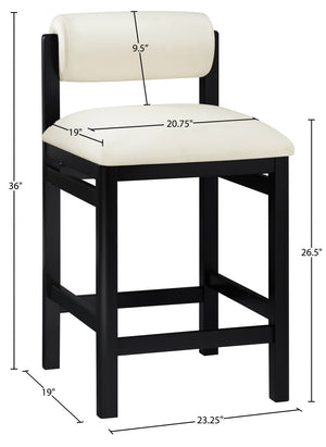 Meridian Furniture Roundhill Art Deco Vegan Leather Counterstool with Matte Black Solid Wood Base 11089Cream-C