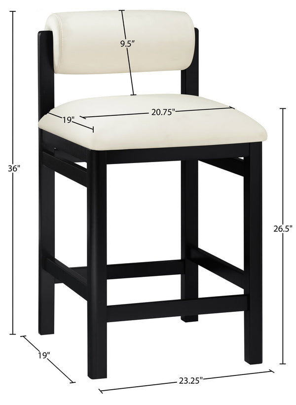 Meridian Furniture Roundhill Art Deco Vegan Leather Counterstool with Matte Black Solid Wood Base 11089Cream-C