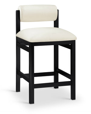 Meridian Furniture Roundhill Art Deco Vegan Leather Counterstool with Matte Black Solid Wood Base 11089Cream-C