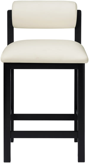 Meridian Furniture Roundhill Art Deco Vegan Leather Counterstool with Matte Black Solid Wood Base 11089Cream-C