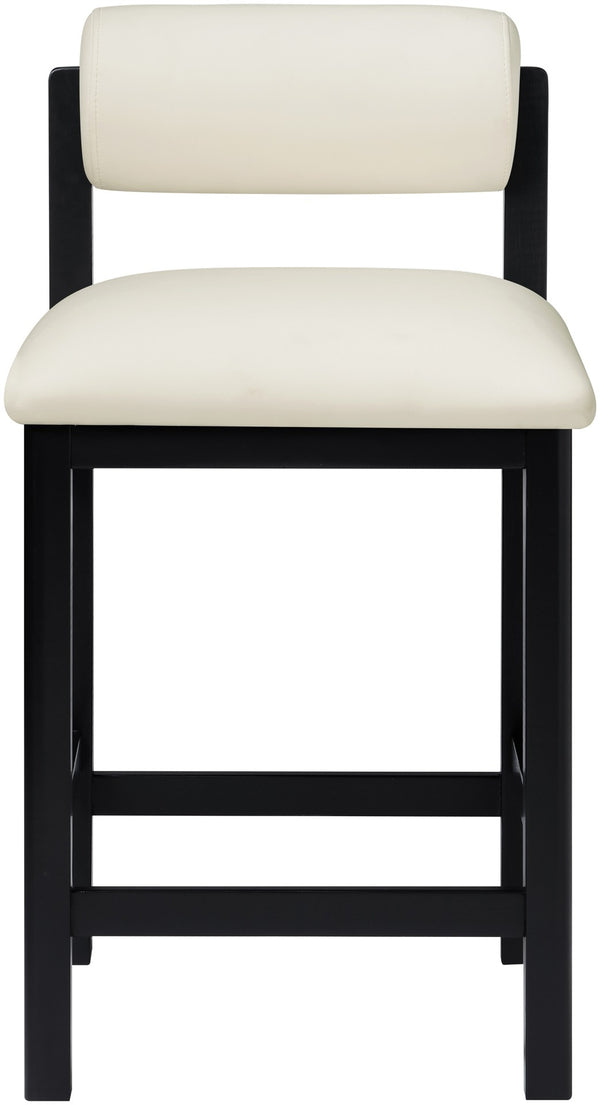 Meridian Furniture Roundhill Art Deco Vegan Leather Counterstool with Matte Black Solid Wood Base 11089Cream-C