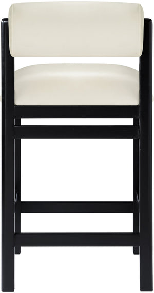 Meridian Furniture Roundhill Art Deco Vegan Leather Counterstool with Matte Black Solid Wood Base 11089Cream-C