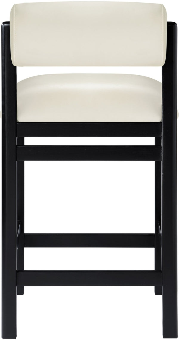 Meridian Furniture Roundhill Art Deco Vegan Leather Counterstool with Matte Black Solid Wood Base 11089Cream-C