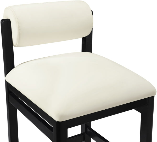 Meridian Furniture Roundhill Art Deco Vegan Leather Counterstool with Matte Black Solid Wood Base 11089Cream-C