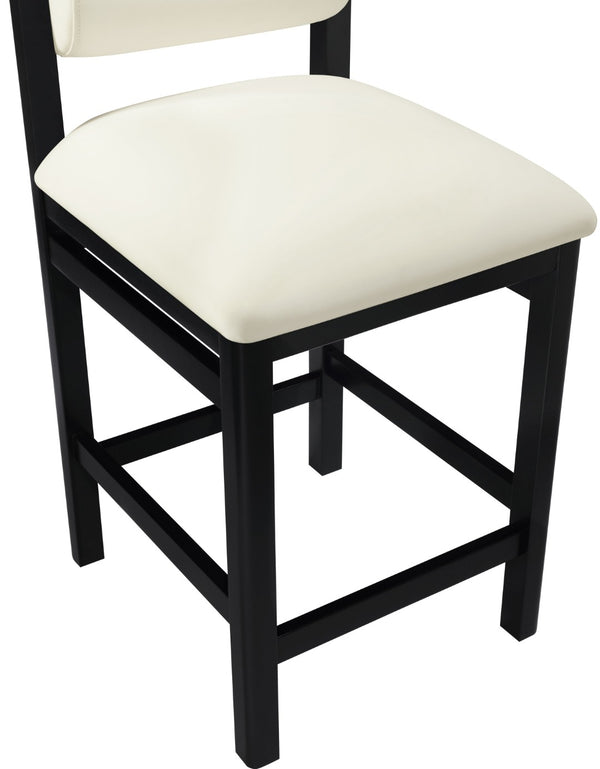 Meridian Furniture Roundhill Art Deco Vegan Leather Counterstool with Matte Black Solid Wood Base 11089Cream-C
