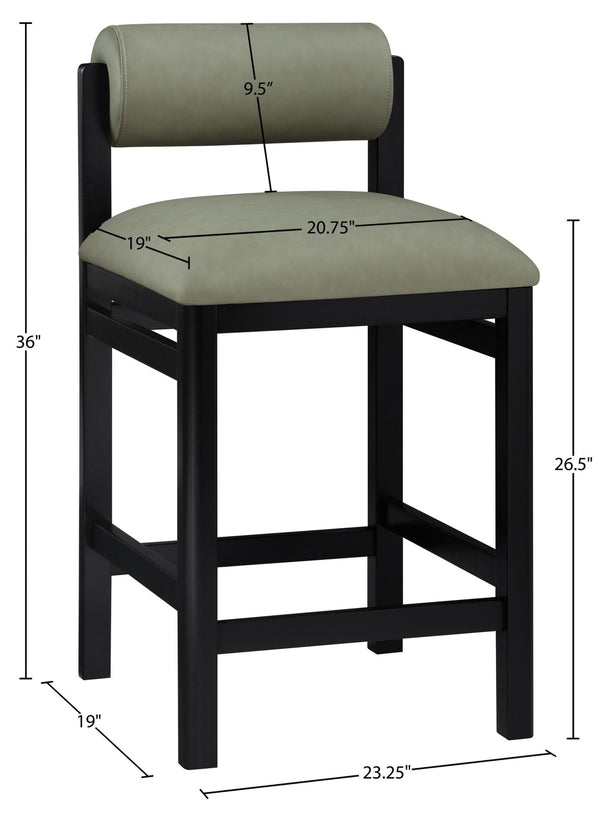 Meridian Furniture Roundhill Art Deco Vegan Leather Counter Stool with Black Wood Frame for Kitchen Islands 11089Green-C